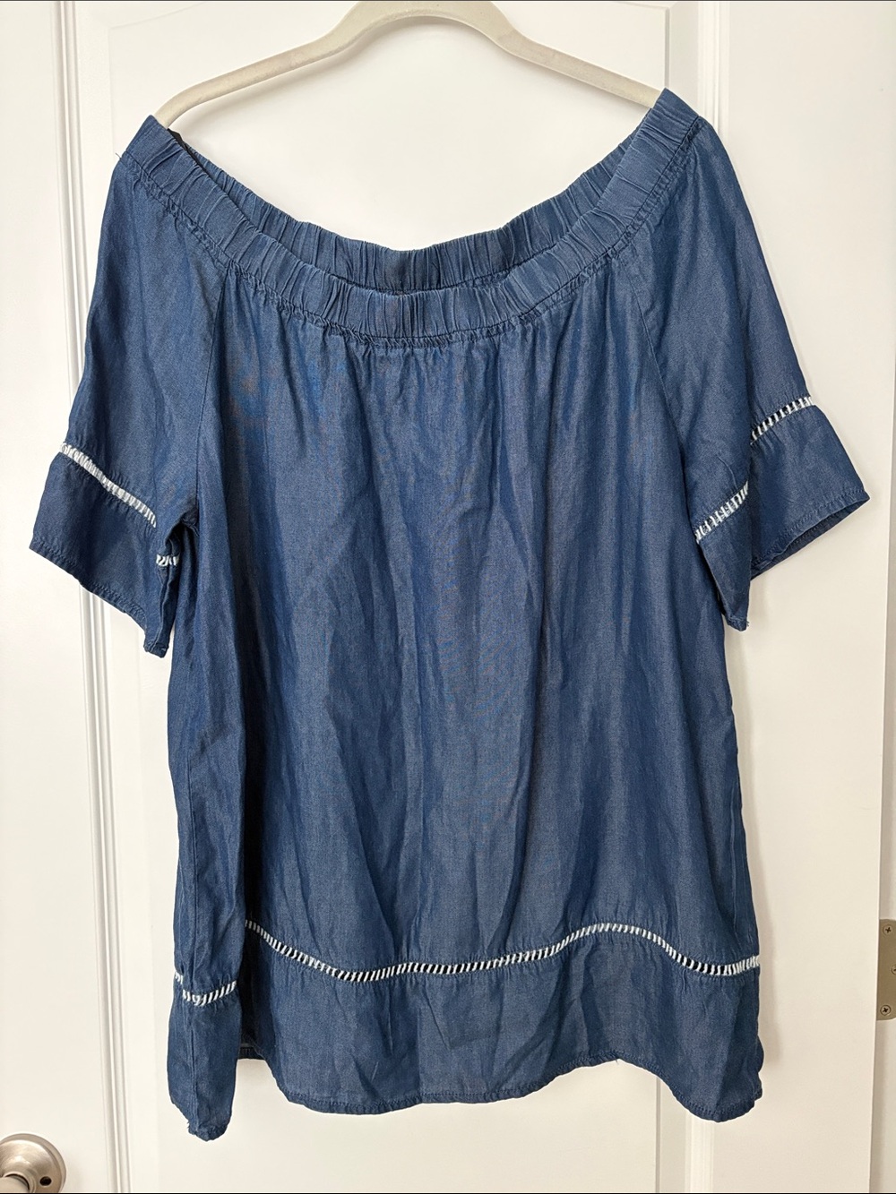 HANNAH lightweight denim off the shoulder top, boho peasant